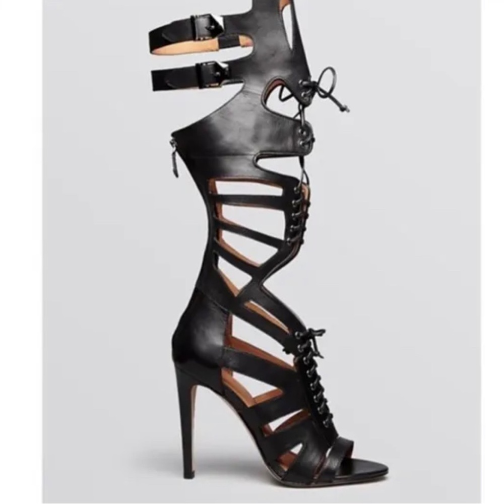NWOT Rebecca Minkoff Gladiator Heels in Black Vachetta